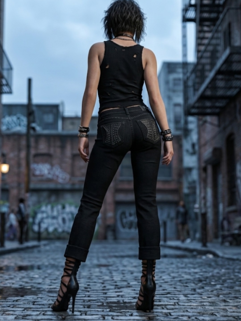 High-Rise Black Cropped Ankle Jeans with Studded Pocket Detail